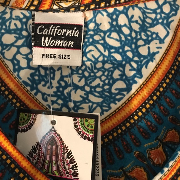 NWT California Woman Dashiki, Size: Free Size, Color: Dark Turquoise & Orange - Picture 5 of 12